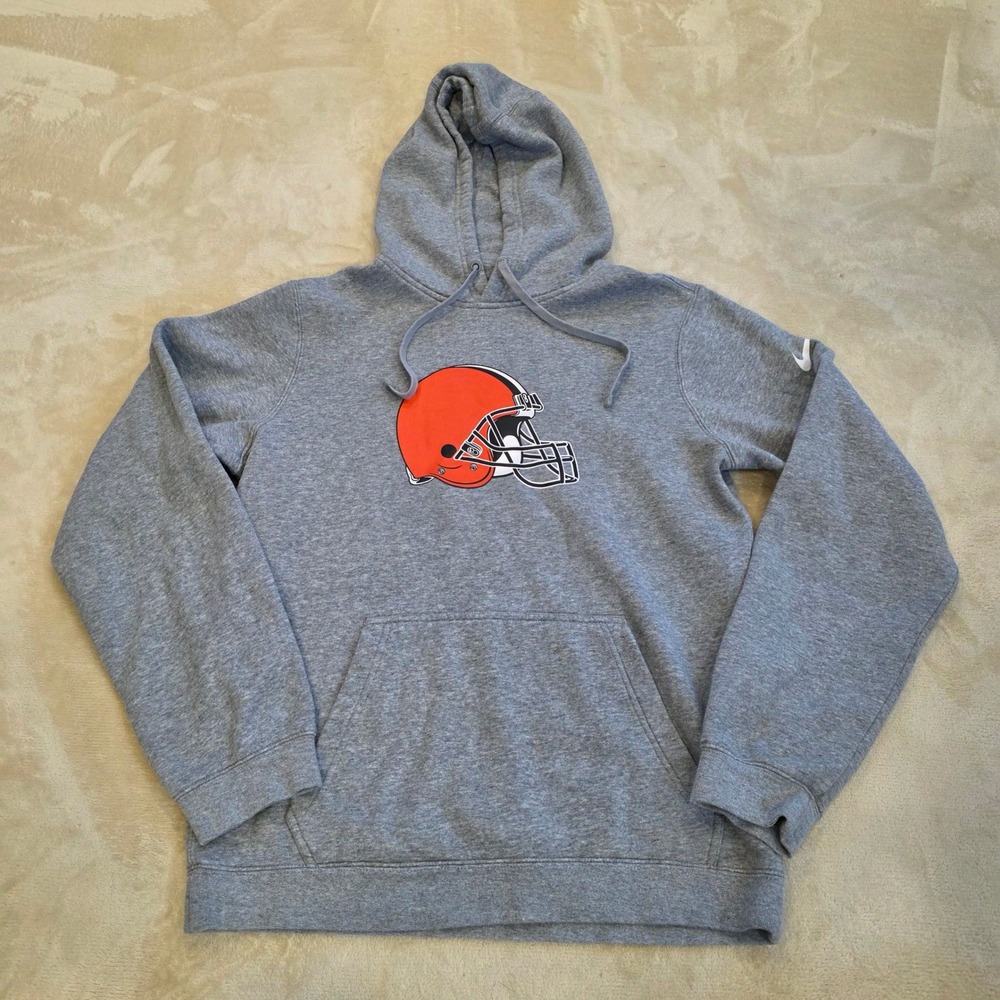Nike Cleveland Browns Hoodie Small S Gray Pullover NFL Football Helmet Logo